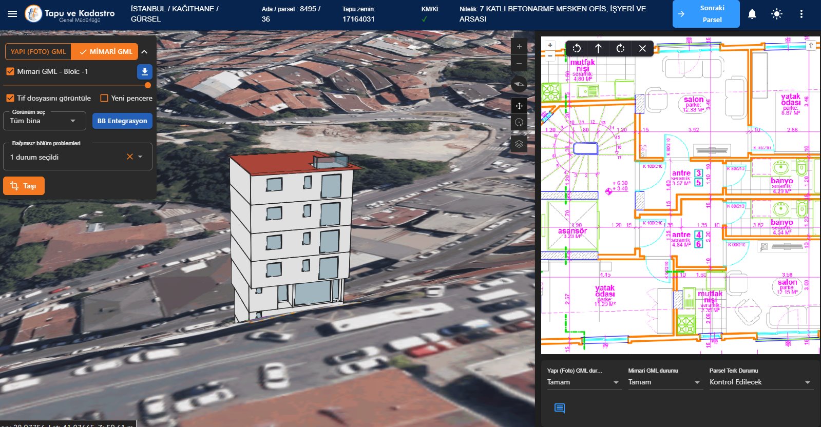 Istanbul 3D cadastre platform integrating architectural and legal building data